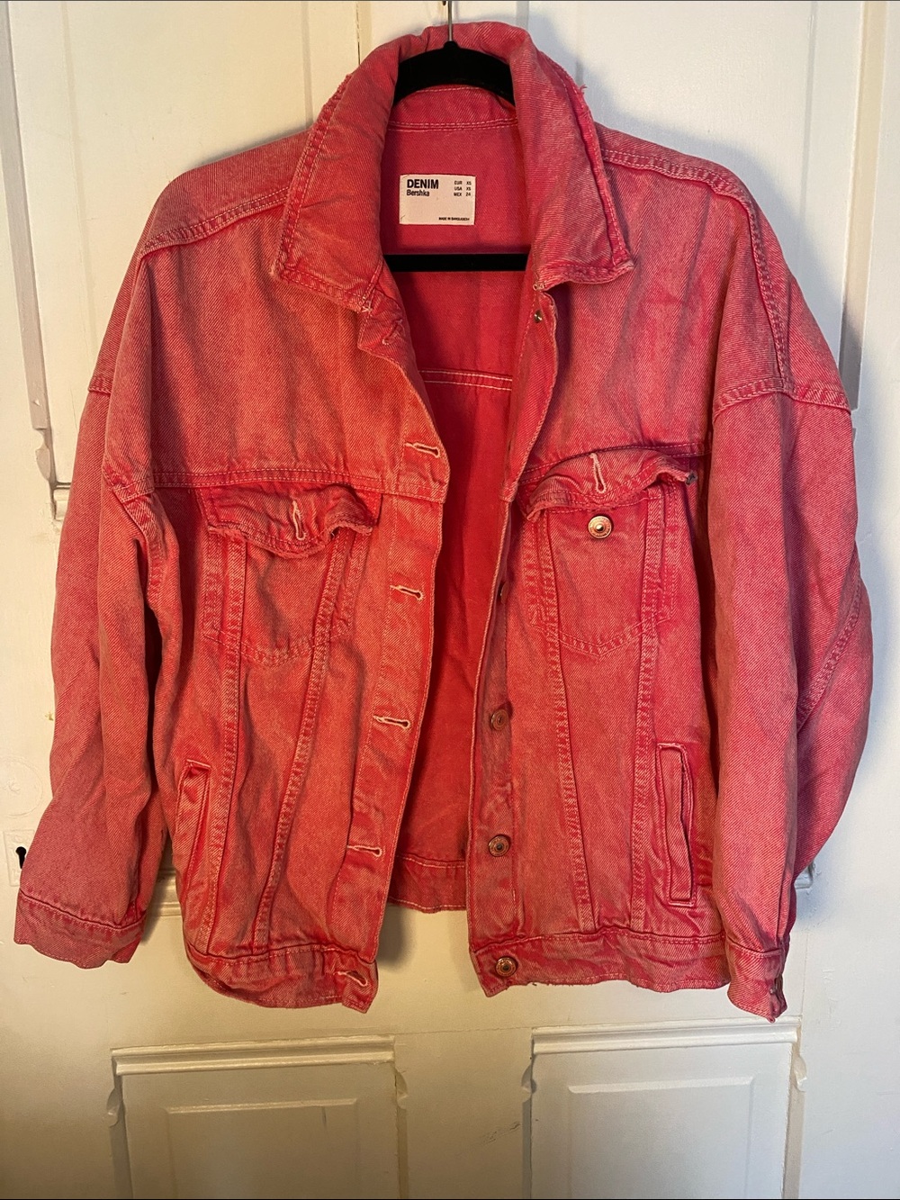 Bershka Washed Coral-Pink Denim Jacket